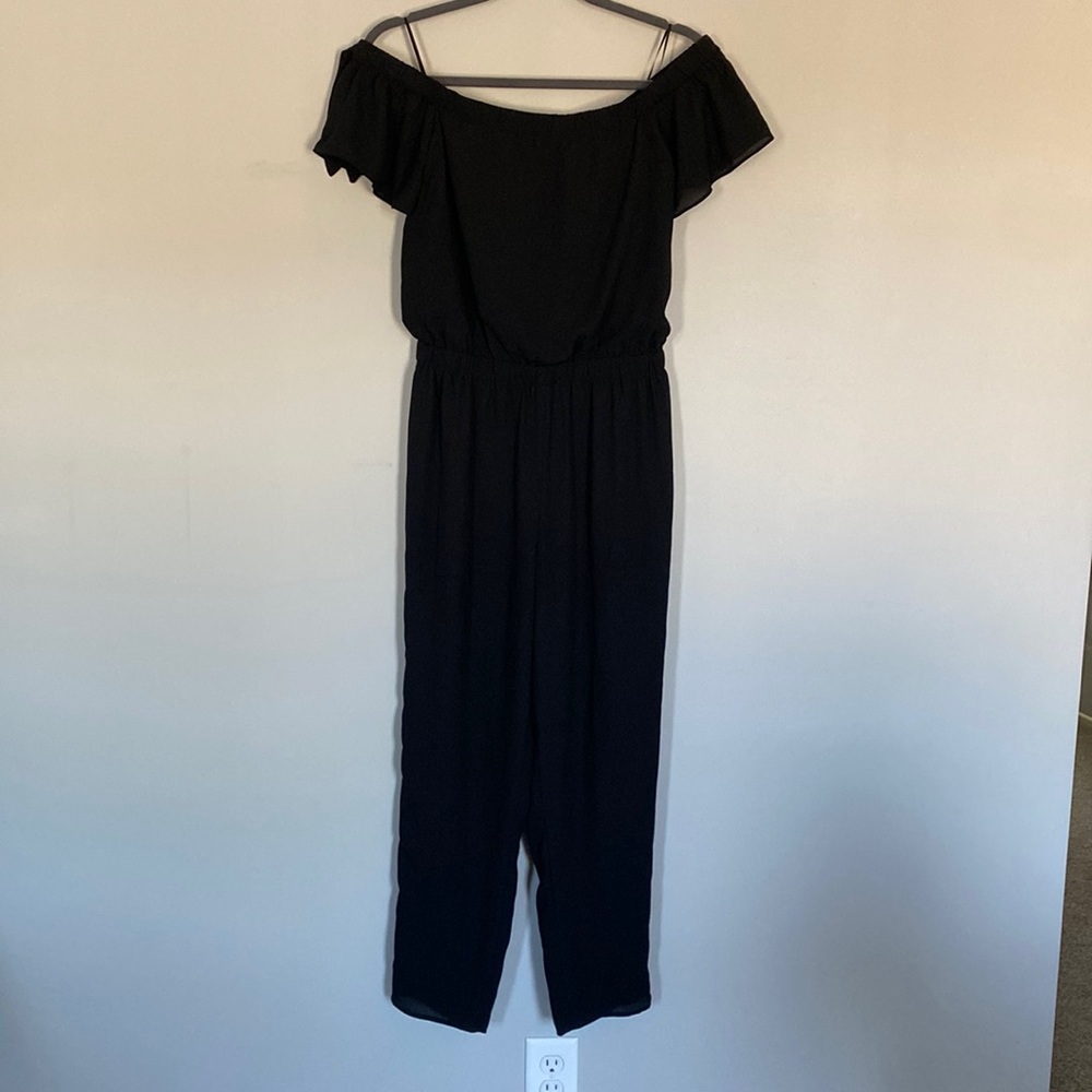 *!!WORN ONCE!!* black, off shoulder, jumpsuit from EXPRESS.
